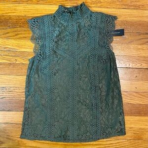 Cable & Gauge Lace Mock Neck Top | Forest Green | Sz. M
